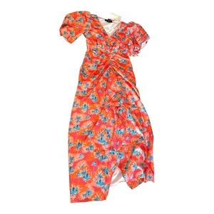 Little Mistress red floral gathered midaxi dress (Size 8, US 4):